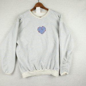 Northern Reflections Sweater Womens Medium White Blue Striped Heart Vintage